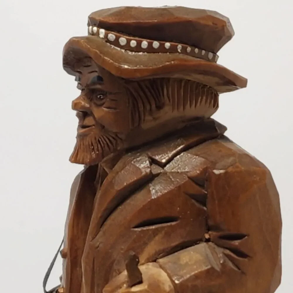 Vintage 1970's Hand Carved Wooden Hunter With Pheasant 12'' Figurine MCM